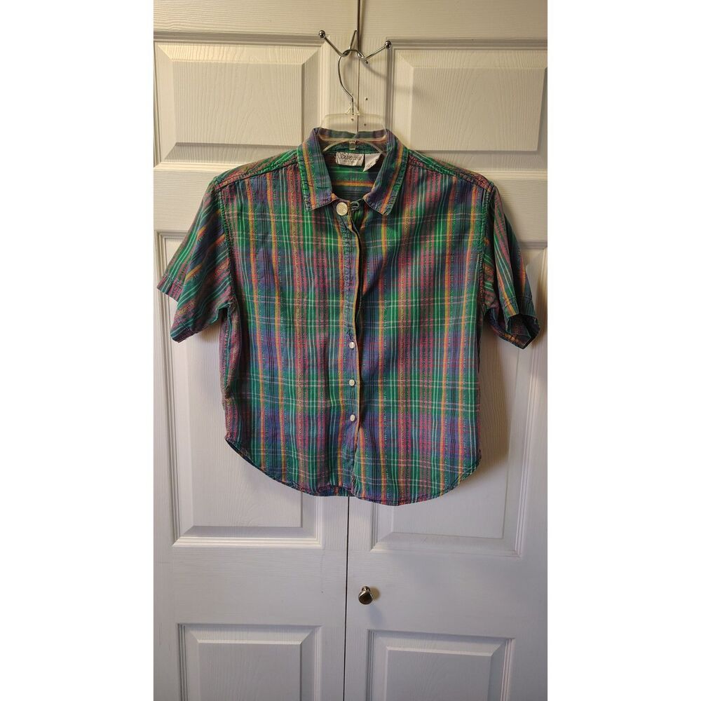 Vintage Silvercord Plaid Button Up Shirt Short Sleeve Multicolor Size 12